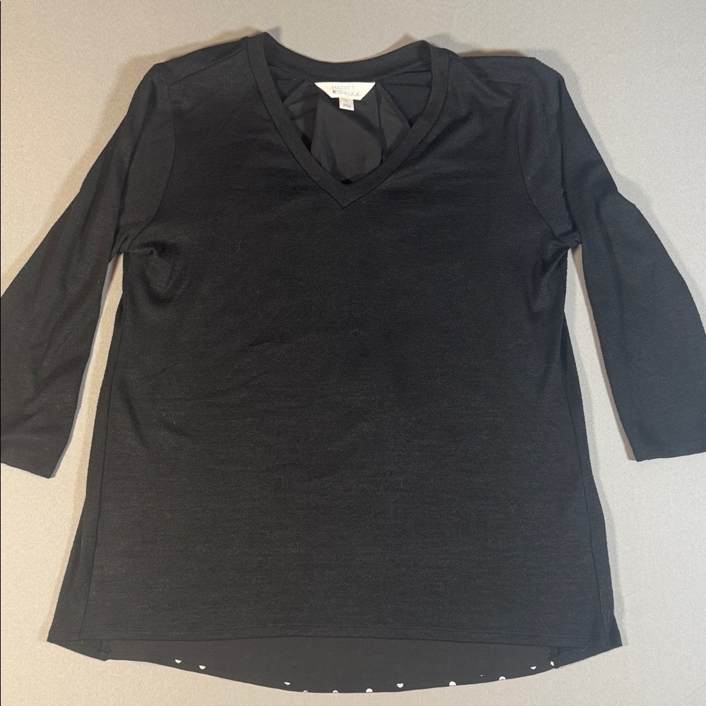Market & Spruce Long Sleeve V-Neck Top with polka-dot accent panel.